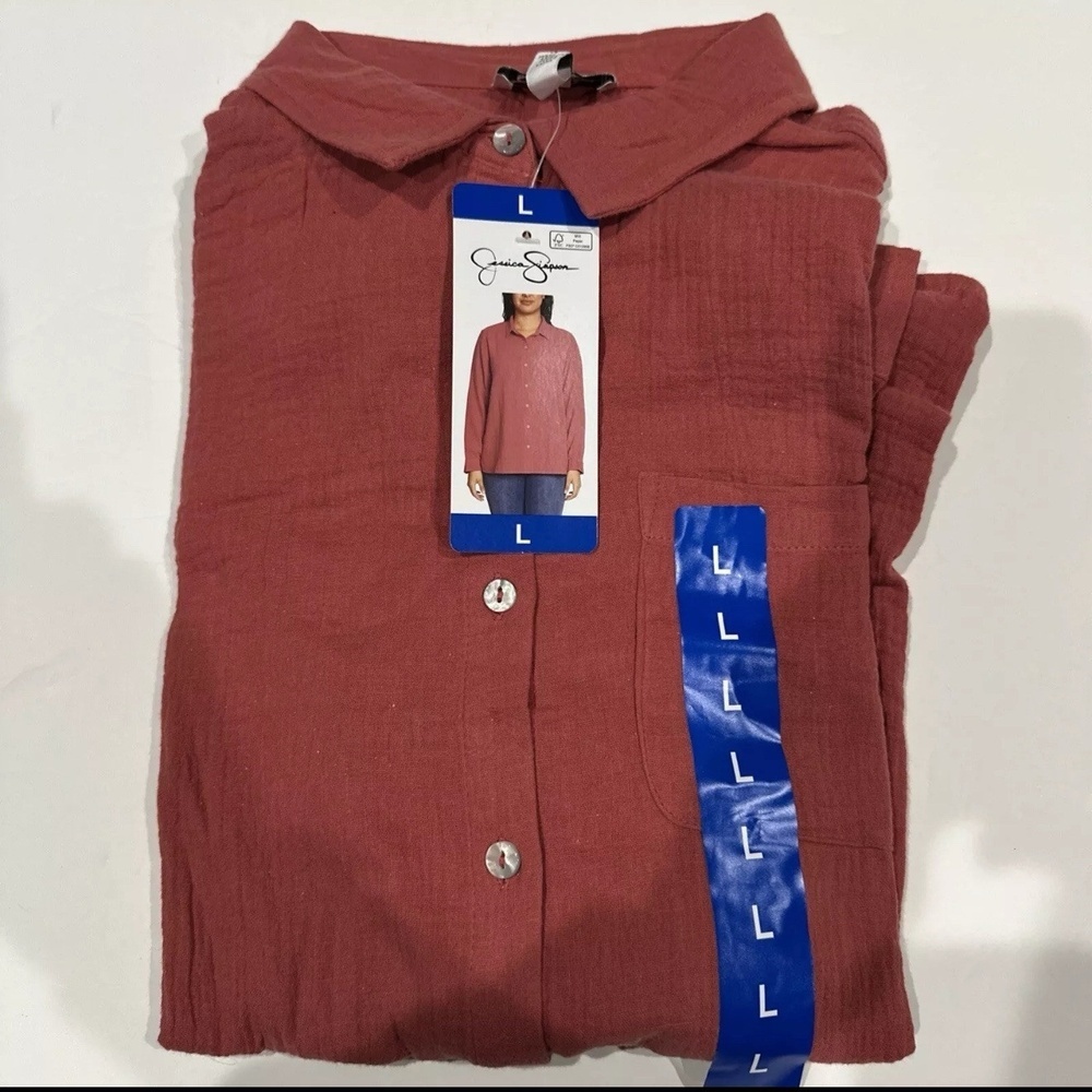 Jessica Simpson Ladies' Gauze Button Front Shirt Red Size L    AM